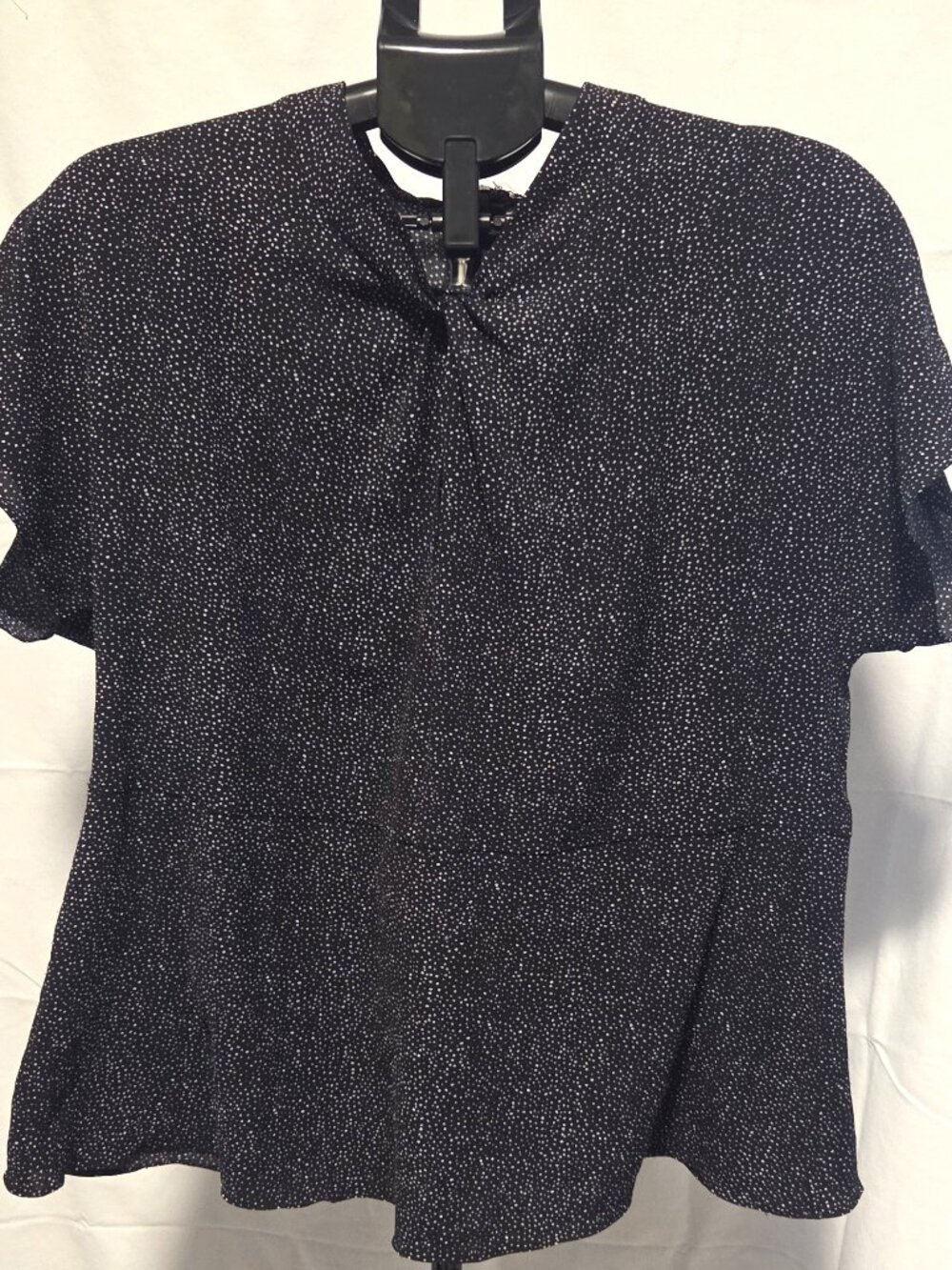 Vince Camuto Blouse Sz. Large Black Cap Sleeve, sparkly white dots - Excellent